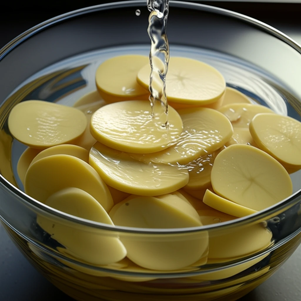 채 썬 감자와 재료 손질 과정