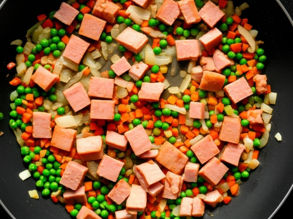 스팸을 넣고 볶는 모습