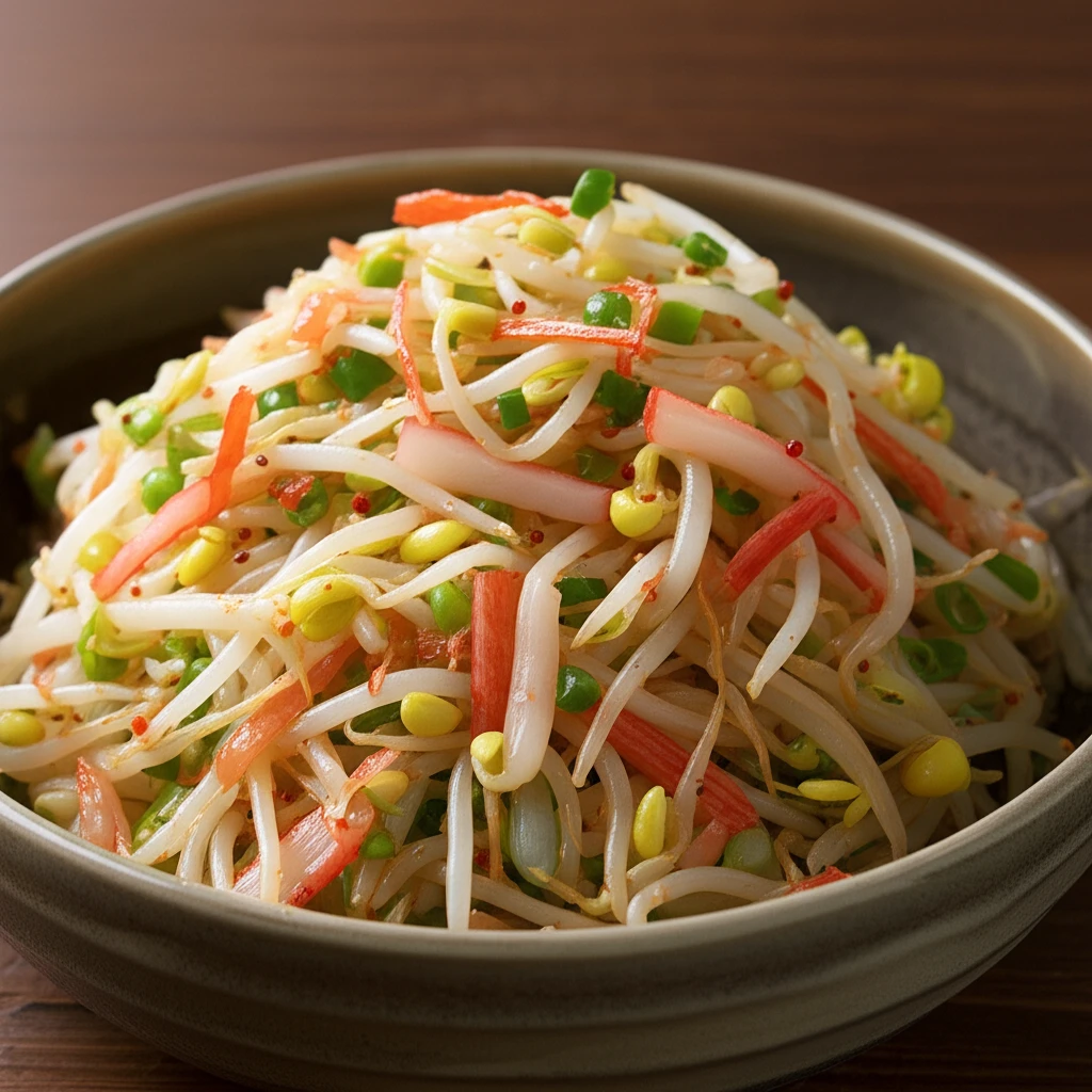 맛있게 무쳐진 콩나물 크래미 무침