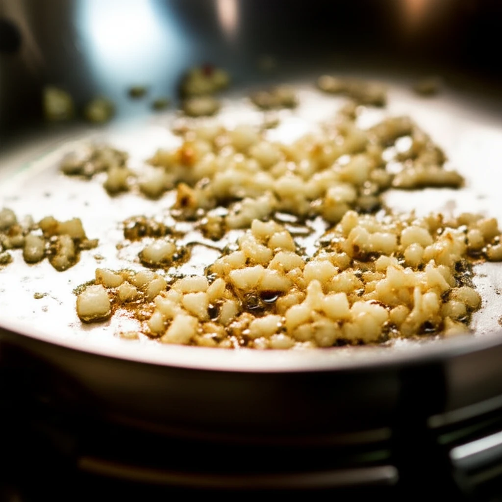 팬에 마늘 볶는 모습