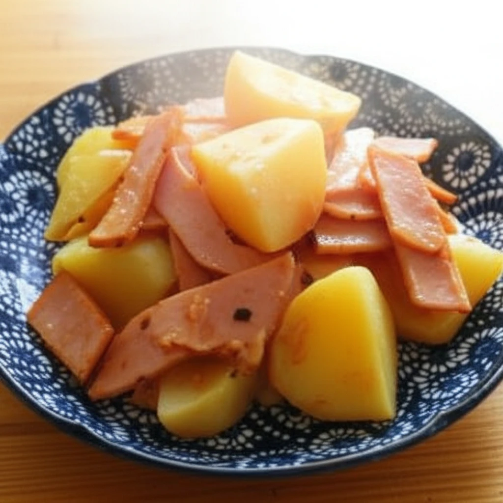 완성된 햄 감자채볶음이 담긴 접시