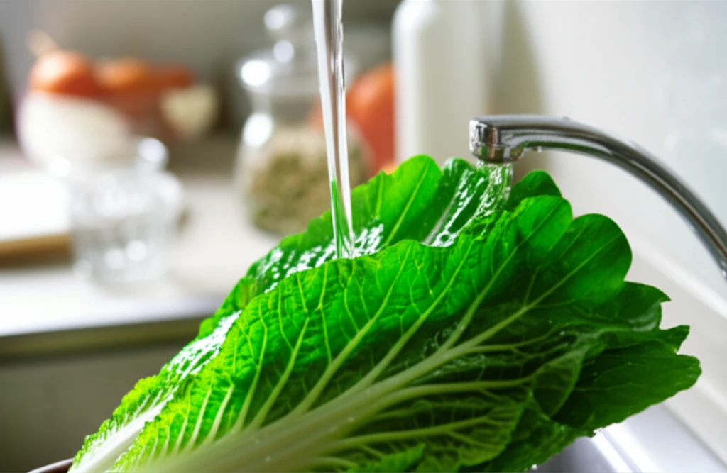 배추를 손으로 한 줌 쥐고 물기를 짜는 모습