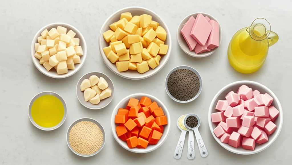 햄 감자채볶음의 주요 재료들