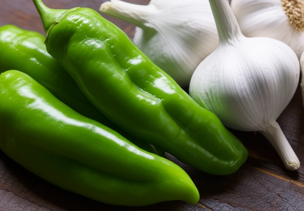 신선한 꽈리고추와 마늘