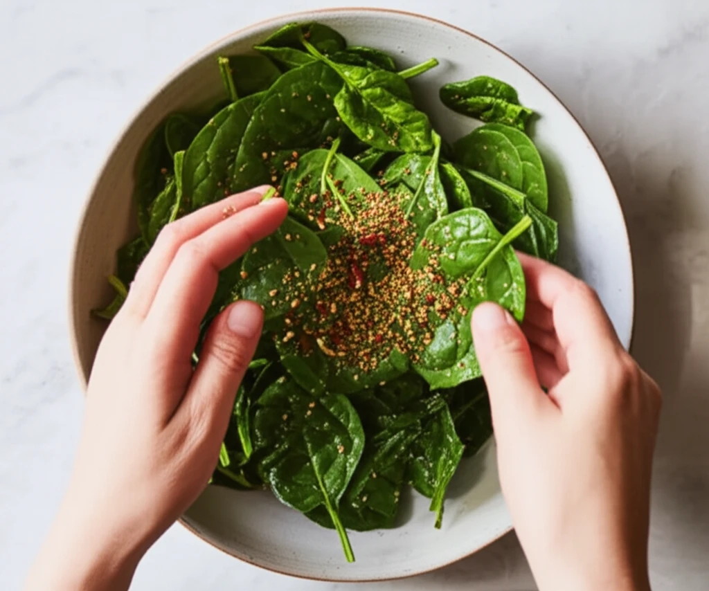 시금치 무치는 손길