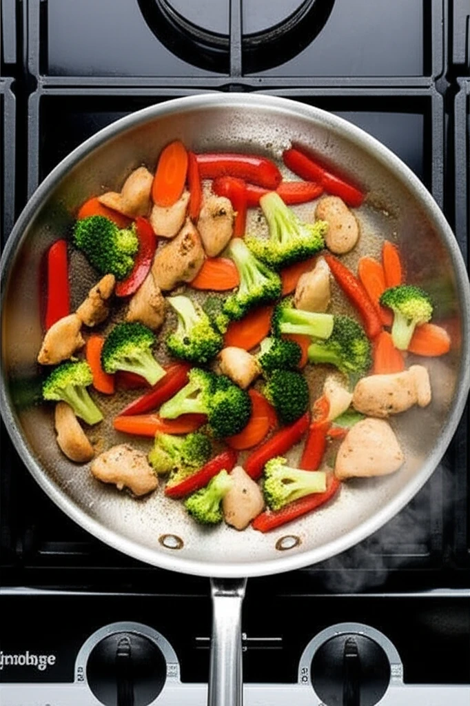 재료와 양념을 함께 볶는 모습