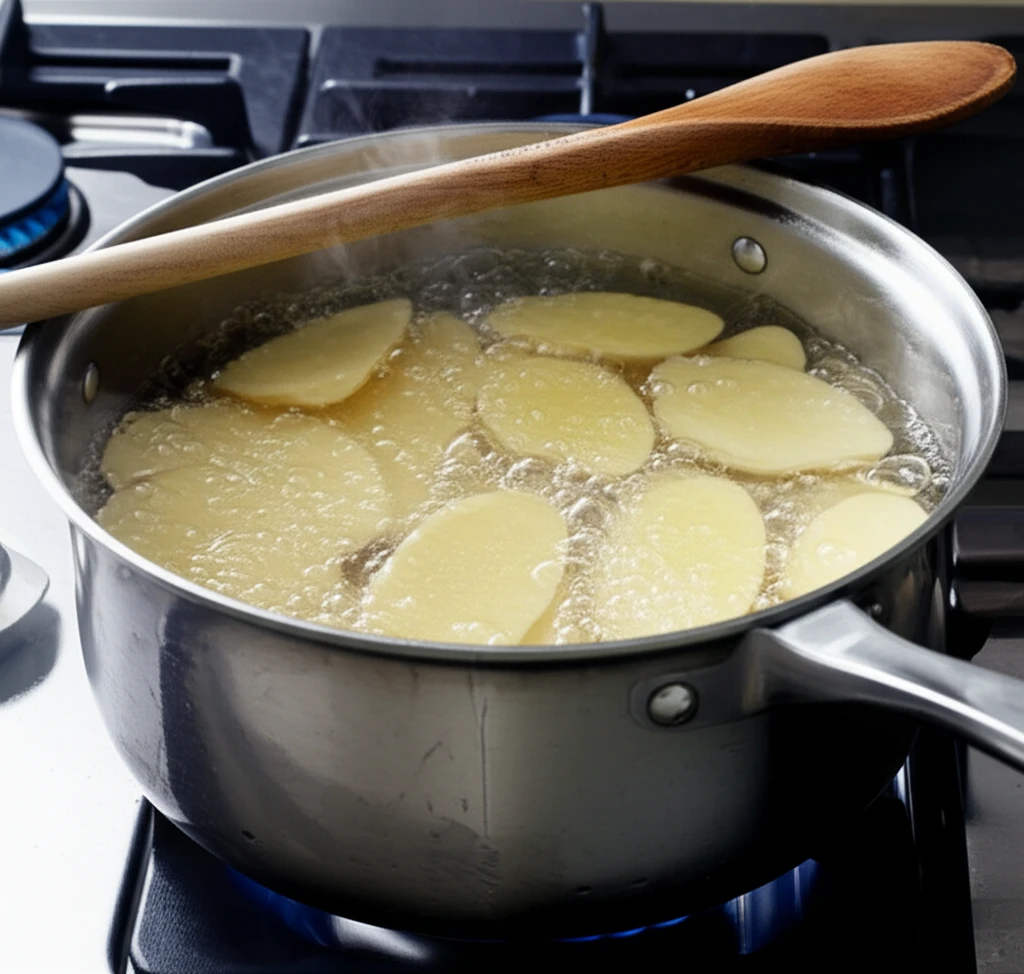 물에 담가 전분 제거하는 감자