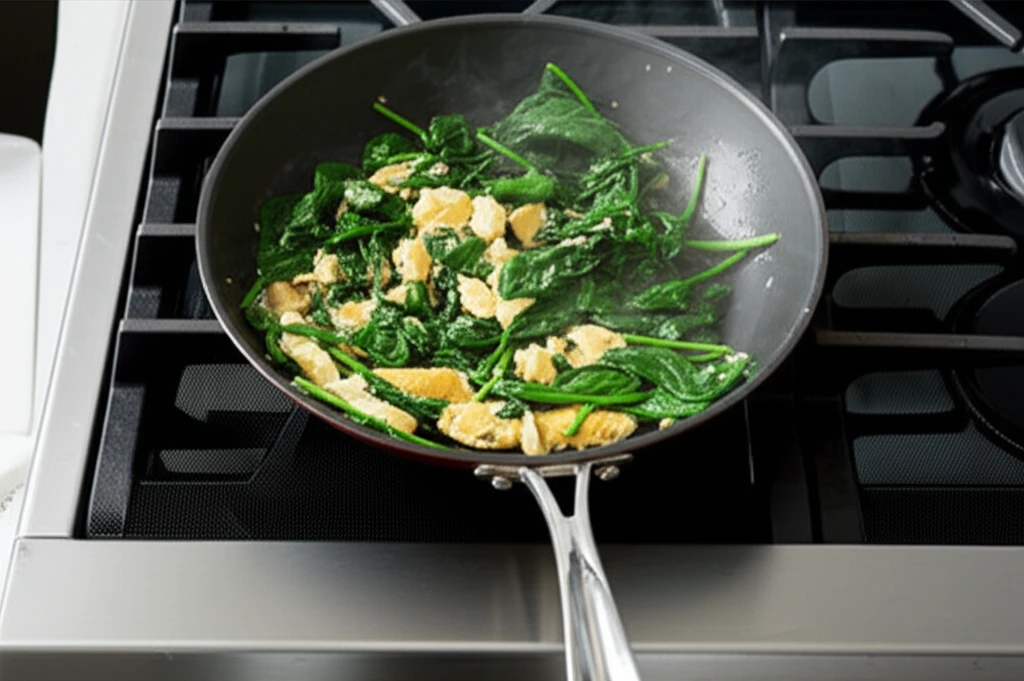 시금치 계란 볶음 요리 이미지