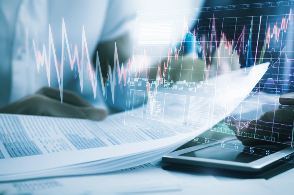 주식 차트와 변동성 그래픽