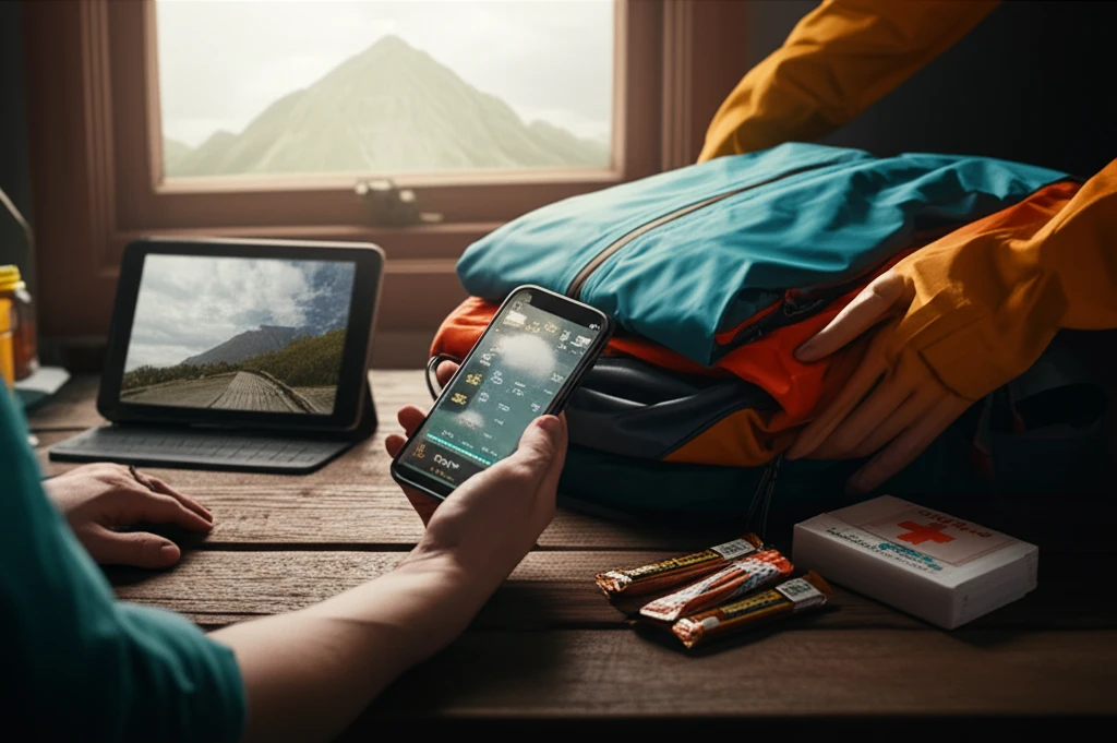 태백산 국립공원 CCTV와 날씨 정보를 함께 확인하는 모습을 상징하는 이미지